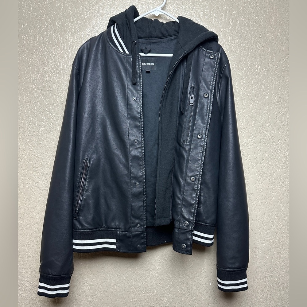 Express Black Bomber Jacket with White Stripes